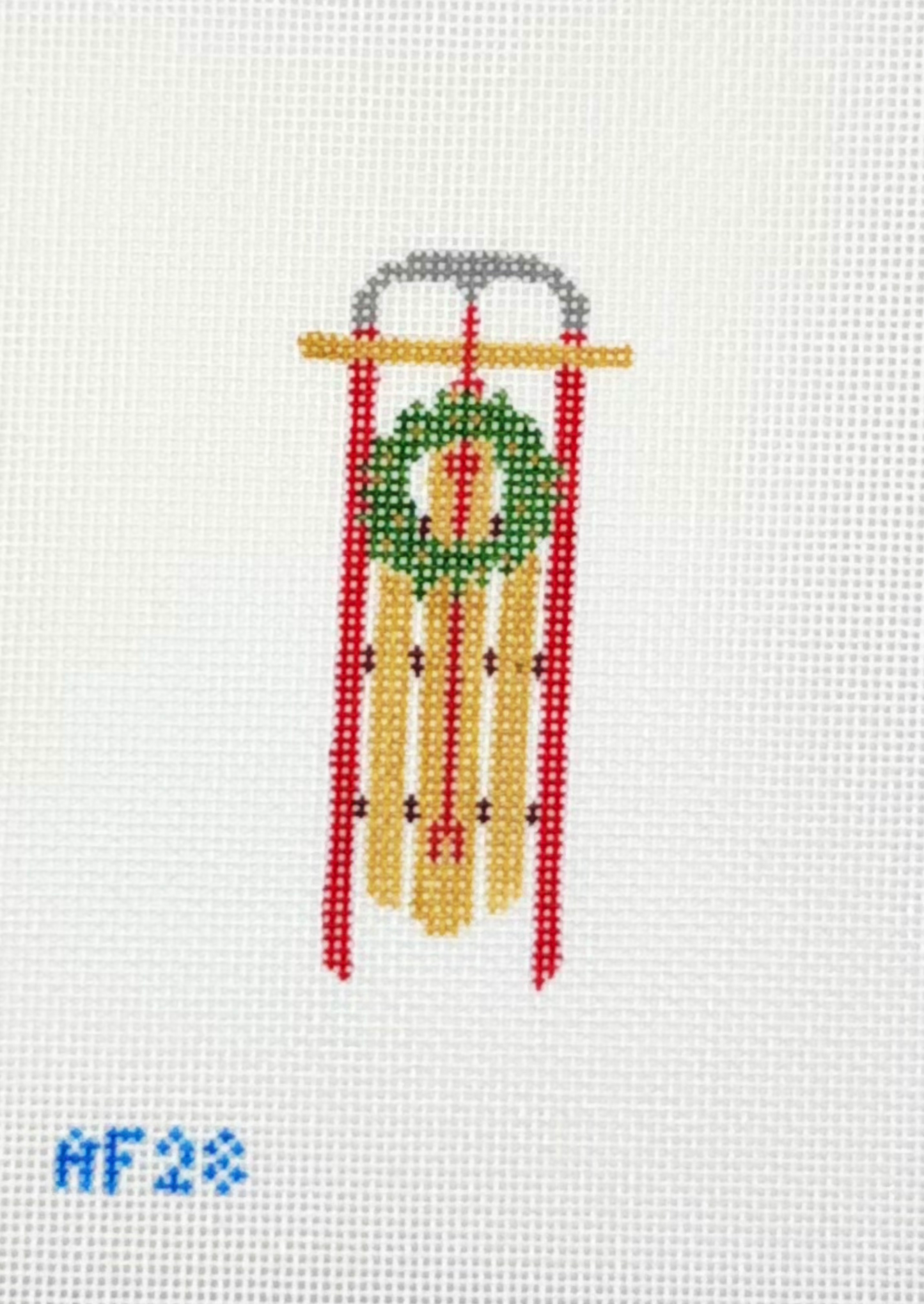 Anne Fisher for Stitch Style Needlepoint Wreath on Sled Hand Painted Needlepoint Canvas