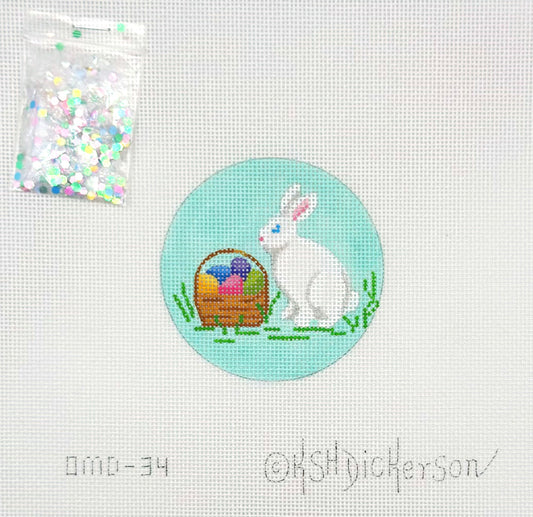 Kate Dickerson Bunny with Easter Basket Ornament Hand Painted Needlepoint Canvas