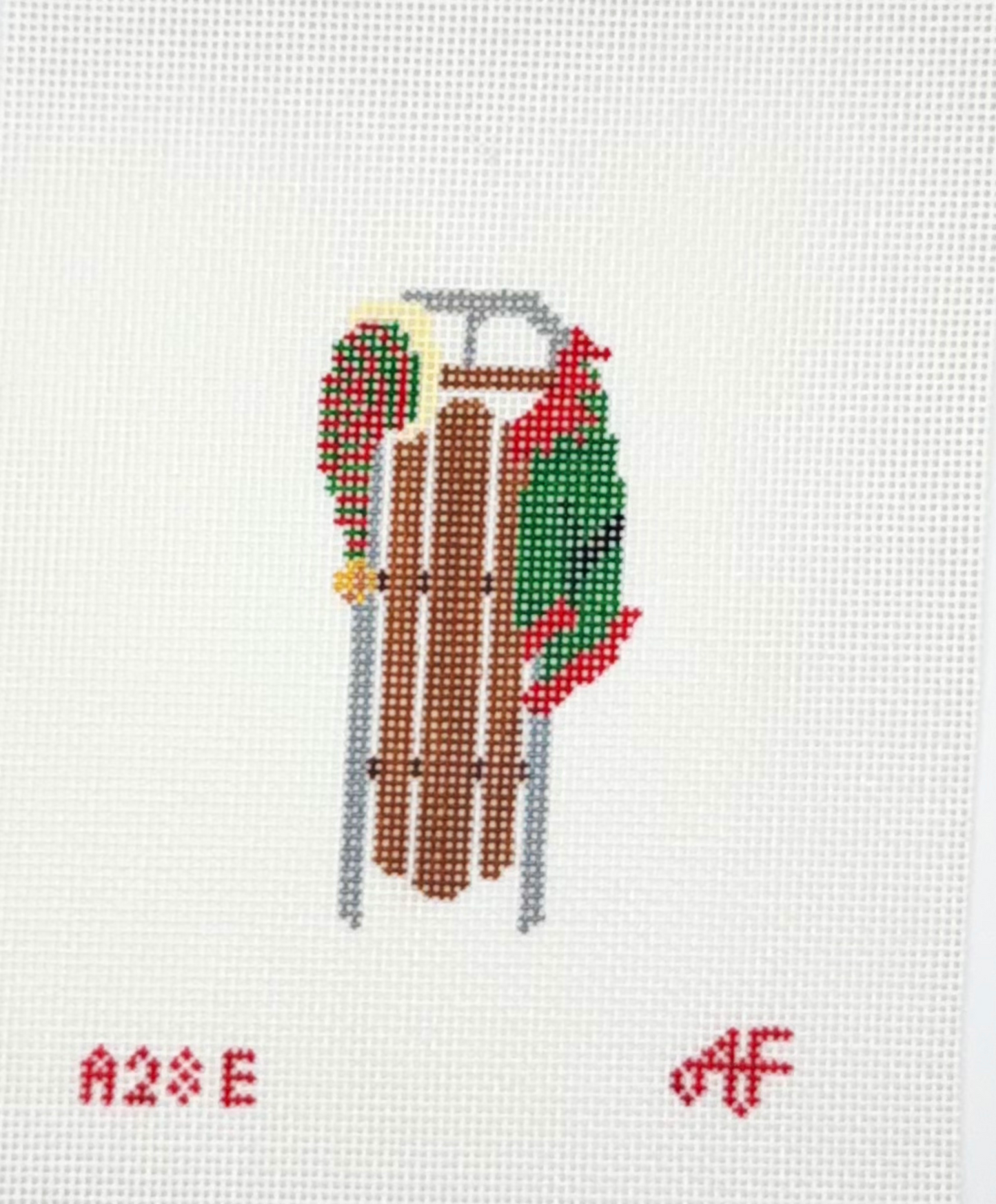 Anne Fisher for Stitch Style Needlepoint Elf Sled Hand Painted Needlepoint Canvas