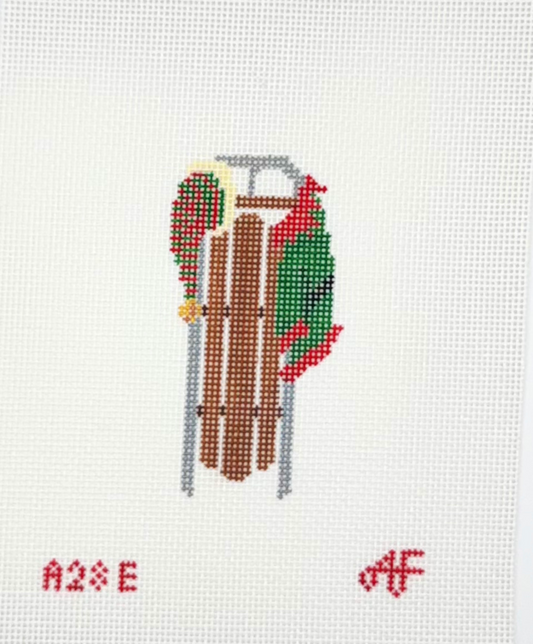 Anne Fisher for Stitch Style Needlepoint Elf Sled Hand Painted Needlepoint Canvas