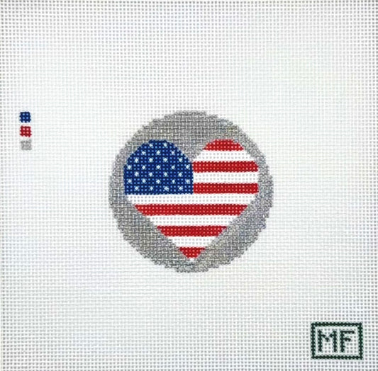 MF Needlepoint Heart Flag United States of America Needlepoint Canvas