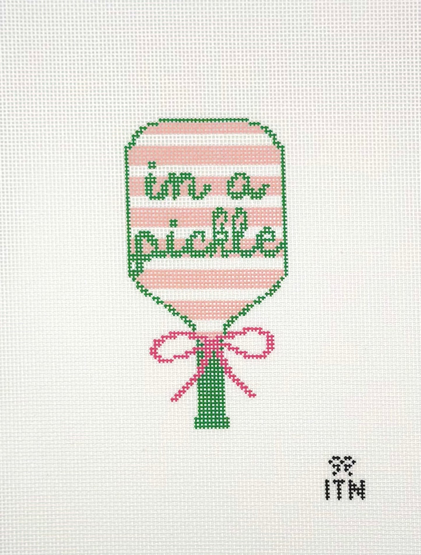Ivy Thread Needlepoint "In a Pickle" Pickleball Racket Hand Painted Needlepoint Canvas