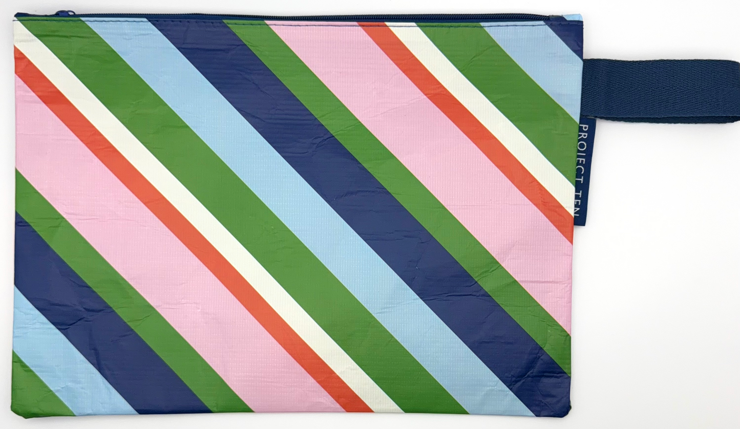 Project Ten Large Zip Pouch Rugby Stripe