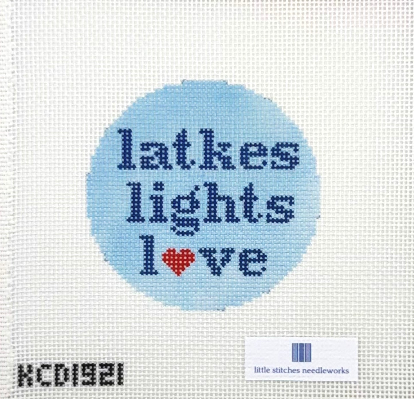 Little Stitches Needleworks Latkes, Lights, Love Ornament Hand Painted Needlepoint Canvas