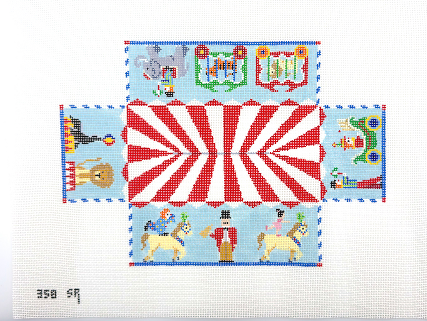 Susan Roberts Needlepoint Circus Parade Brick Cover Hand Painted Needlepoint Canvas