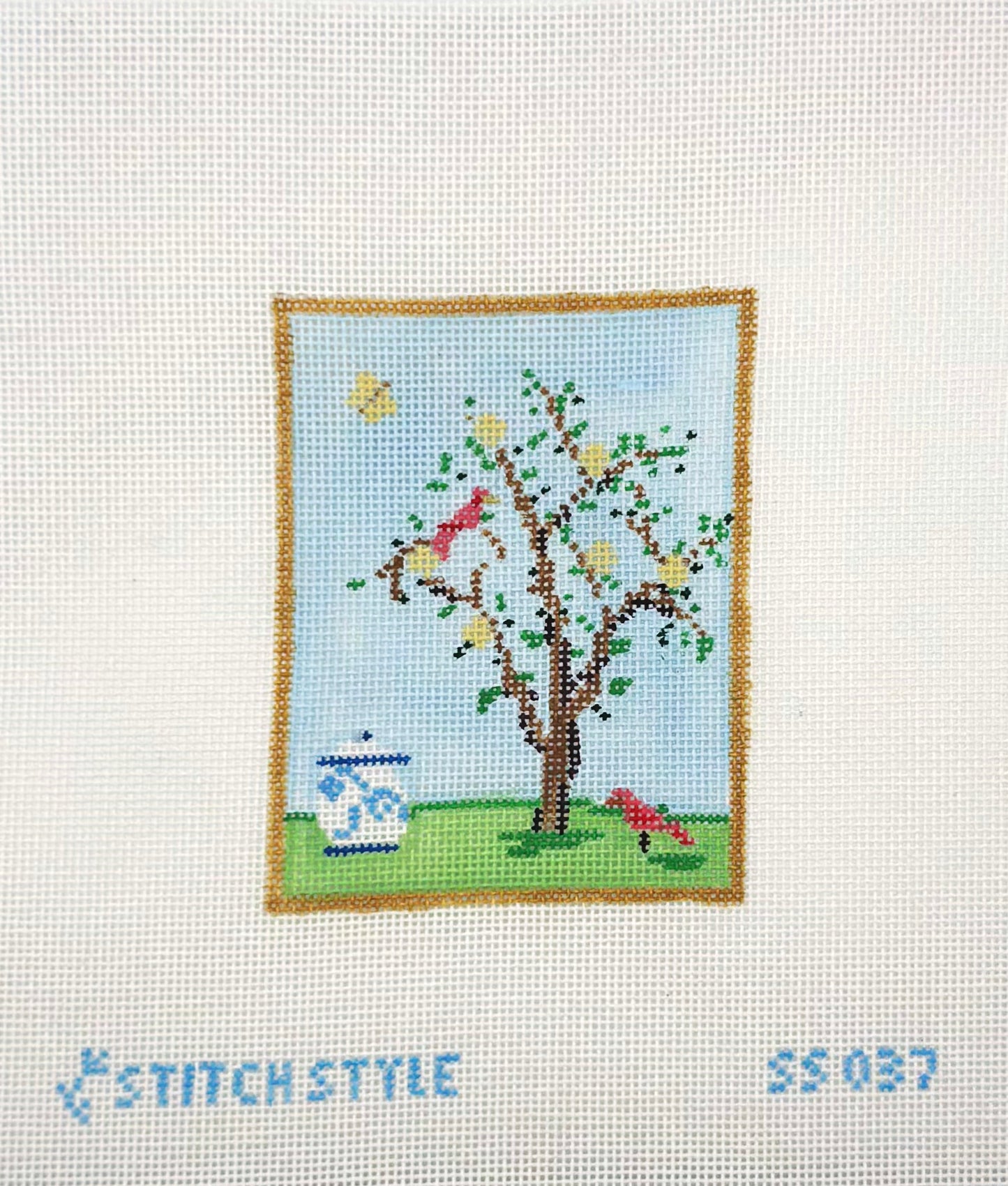 Stitch Style Needlepoint Chinoiserie Silk- Blue Hand Painted Needlepoint Canvas