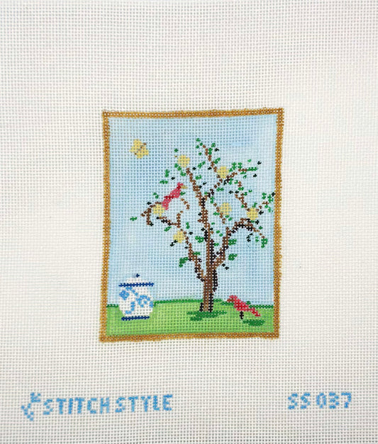 Stitch Style Needlepoint Chinoiserie Silk- Blue Hand Painted Needlepoint Canvas