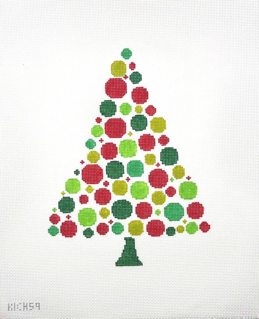 Kay Irby for The Collection Designs Red and Green  Bauble Christmas Tree Needlepoint Canvas