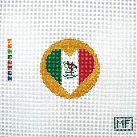 MF Needlepoint Heart Flag Mexico Needlepoint Canvas