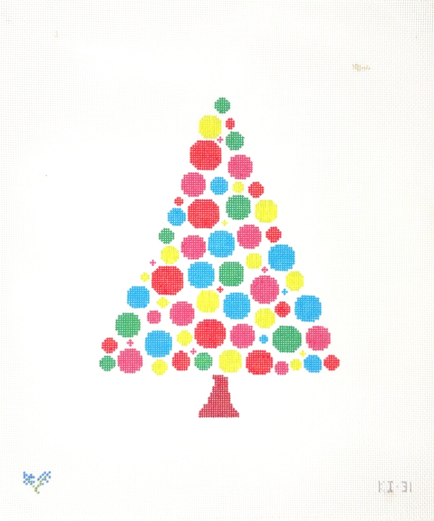 Kay Irby for The Collection Designs Pink, Blue and Green  Bauble Christmas Tree Needlepoint Canvas