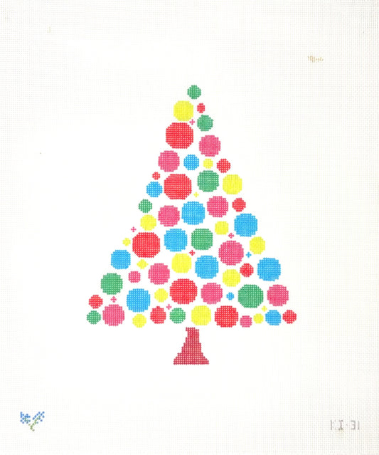 Kay Irby for The Collection Designs Pink, Blue and Green  Bauble Christmas Tree Needlepoint Canvas