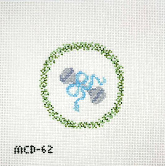 Mary Cam Designs for The Needle Bug Blue Baby Rattle Wreath Hand Painted Needlepoint Canvas