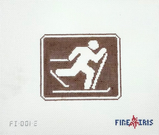 Fire and Iris Cross Country Skiing Outdoor Recreation Sign Hand Painted Needlepoint Canvas