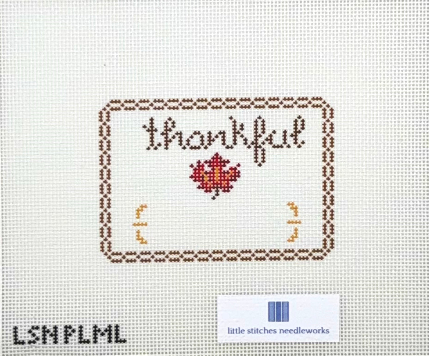 Little Stitches Needleworks Thankful Maple Leaf Placecard Hand Painted Needlepoint Canvas