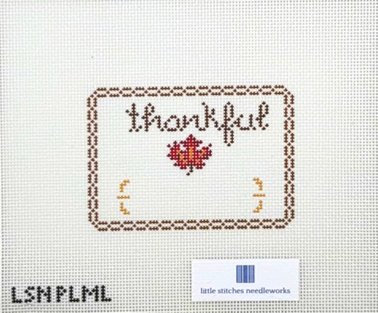 Little Stitches Needleworks Thankful Maple Leaf Placecard Hand Painted Needlepoint Canvas