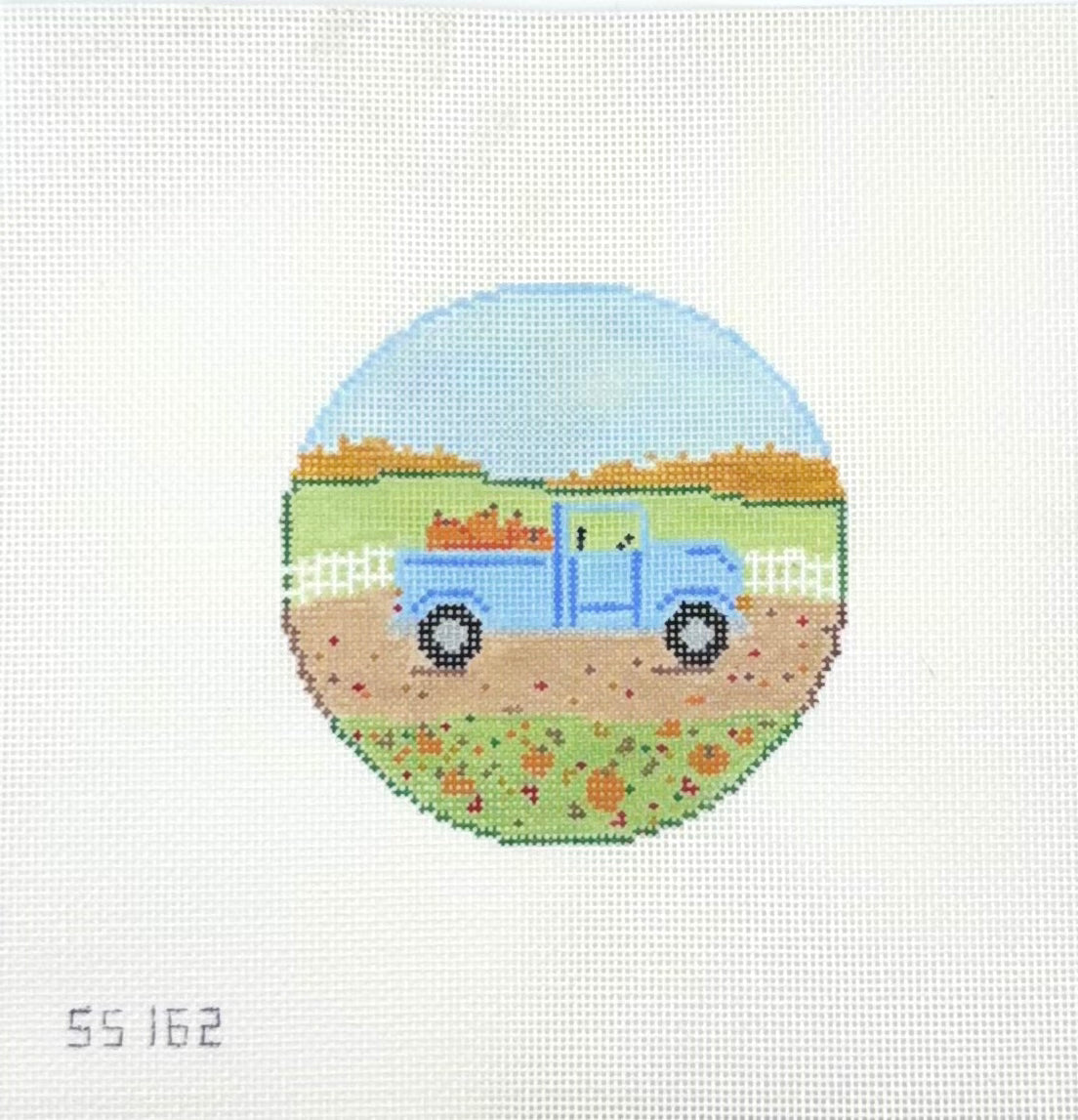 Stitch Style Needlepoint Fall Pumpkin Truck Hand Painted Needlepoint Canvas