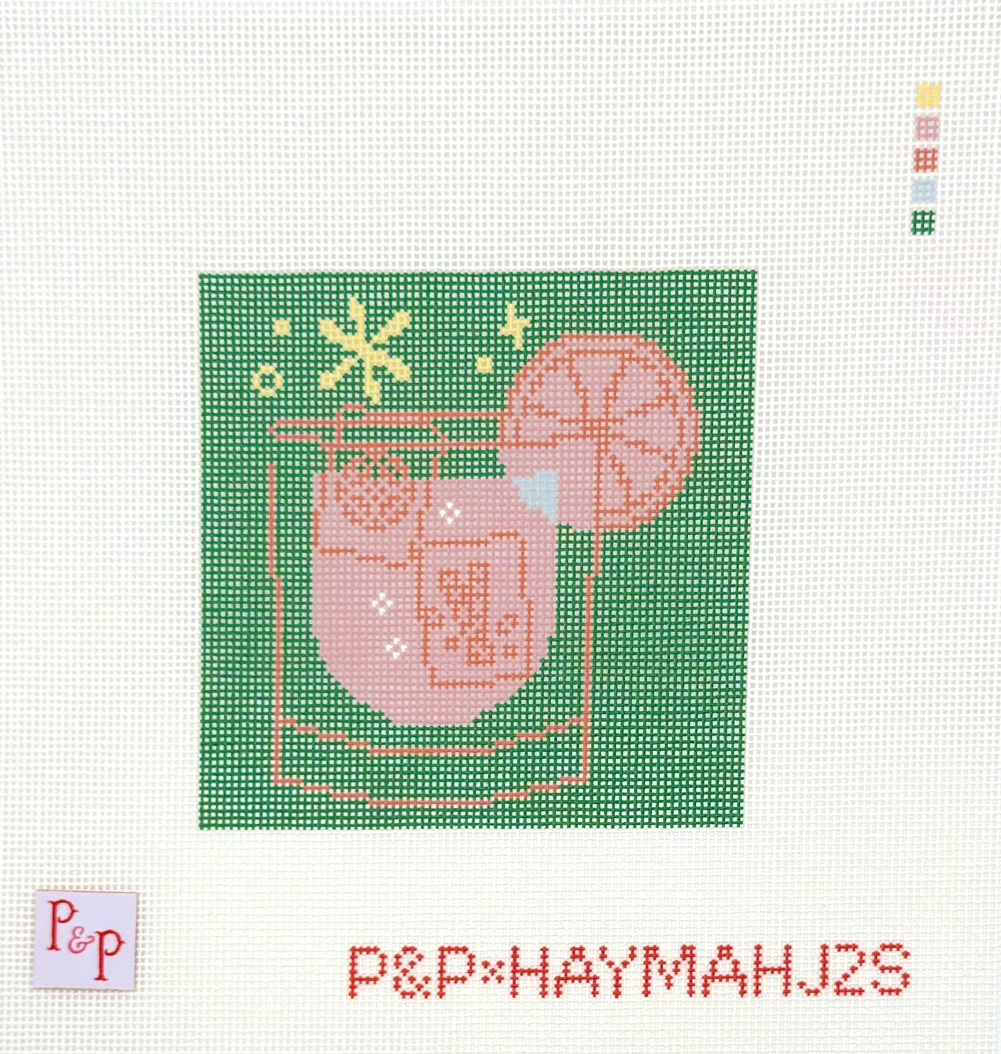 Penny & Penny Green Mahjong Cocktail Hand Painted Needlepoint Canvas