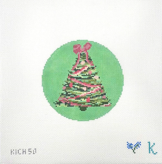 Kay Irby for The Collection Designs Pink on Green Ribbon Tree Ornament Needlepoint Canvas