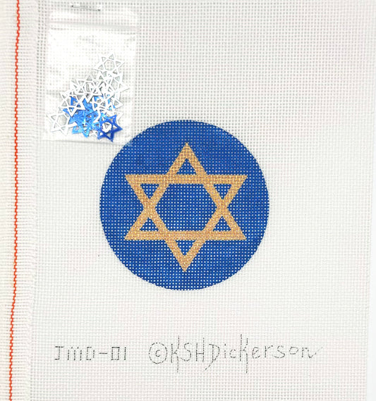 Kate Dickerson Gold Star of David Ornament Hand Painted Needlepoint Canvas