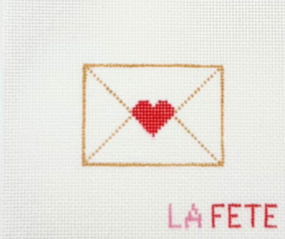 La Fete Needlepoint Red Love Note Hand Painted Needlepoint Canvas