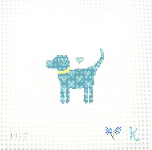 Kay Irby for The Collection Designs Blue Dog With Hearts Hand Painted Needlepoint Canvas