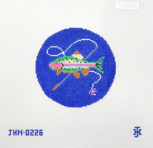 Jennifer Hall Needlepoint Fish with Rod Hand Painted Needlepoint Canvas