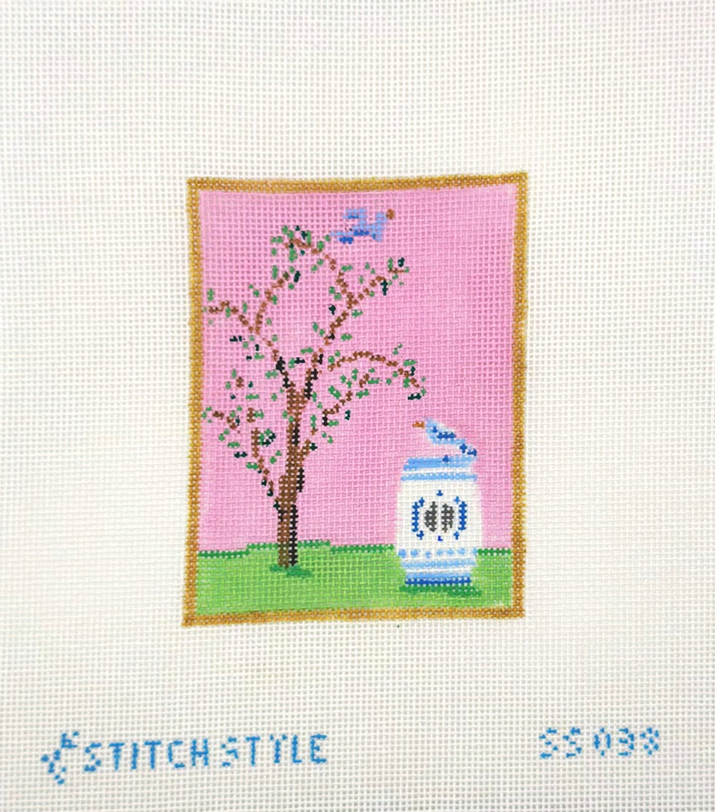 Stitch Style Needlepoint Chinoiserie Silk- Pink Hand Painted Needlepoint Canvas