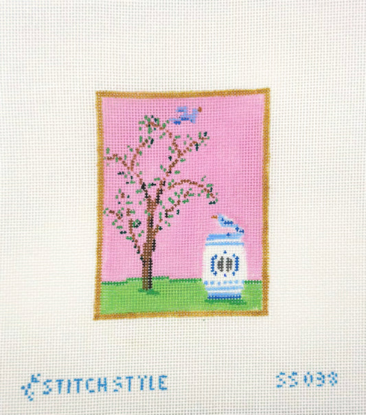 Stitch Style Needlepoint Chinoiserie Silk- Pink Hand Painted Needlepoint Canvas