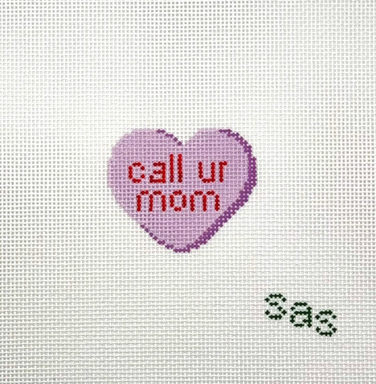 Stitch Avenue Studio Call UR Mom Candy Heart Hand Painted Needlepoint Canvas