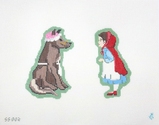Stitch Style Needlepoint Little Red Riding Hood & the Big Bad Wolf Hand Painted Needlepoint Canvas