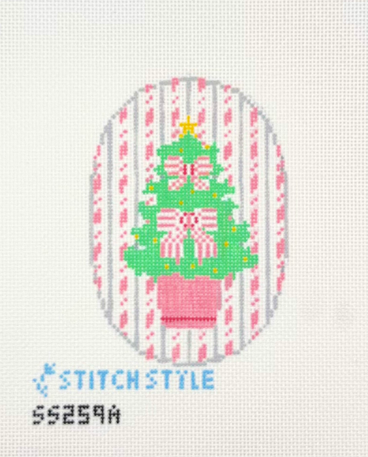 Stitch Style Needlepoint Pink Candycane Tree Hand Painted Needlepoint Canvas
