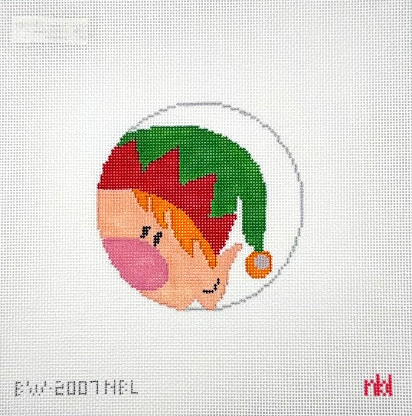 Needlepoint by Laura for Blue Waters Needlepoint Profile Elf Ornament Needlepoint Canvas