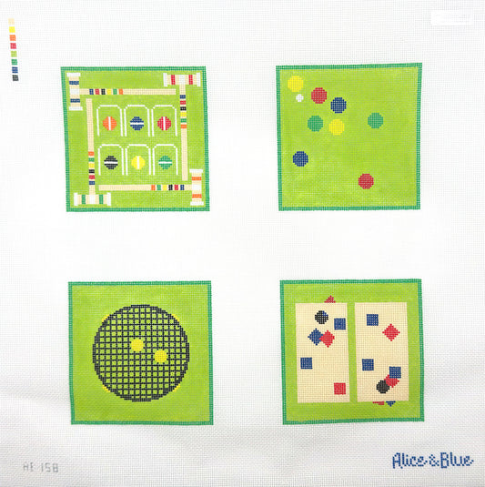 Alice & Blue Lawn Games Coaster Set Hand Painted Needlepoint Canvas