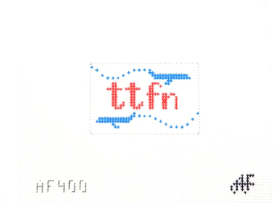 Anne Fisher for Stitch Style Needlepoint TTFN Luggage Tag Hand Painted Needlepoint Canvas