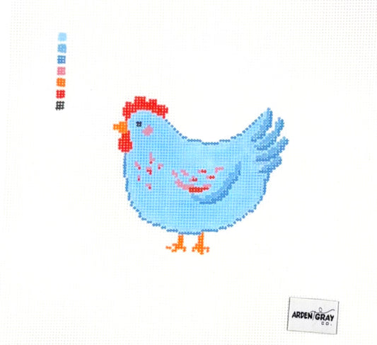 Arden Gray Co. Chicken Blue Hand Painted Needlepoint Canvas