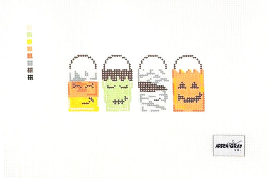 Arden Gray Co. Pastel Trick or Treat Buckets Hand Painted Needlepoint Canvas