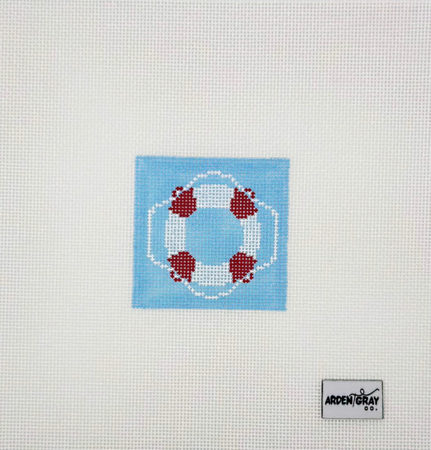 Arden Gray Co Red and White Buoy Hand Painted Needlepoint Canvas