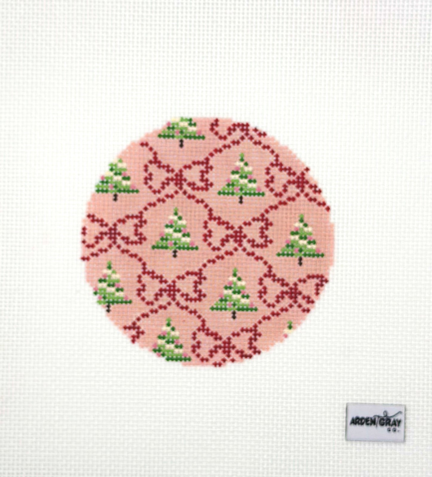 Arden Gray Co Tree and Bow Hand Painted Needlepoint Canvas