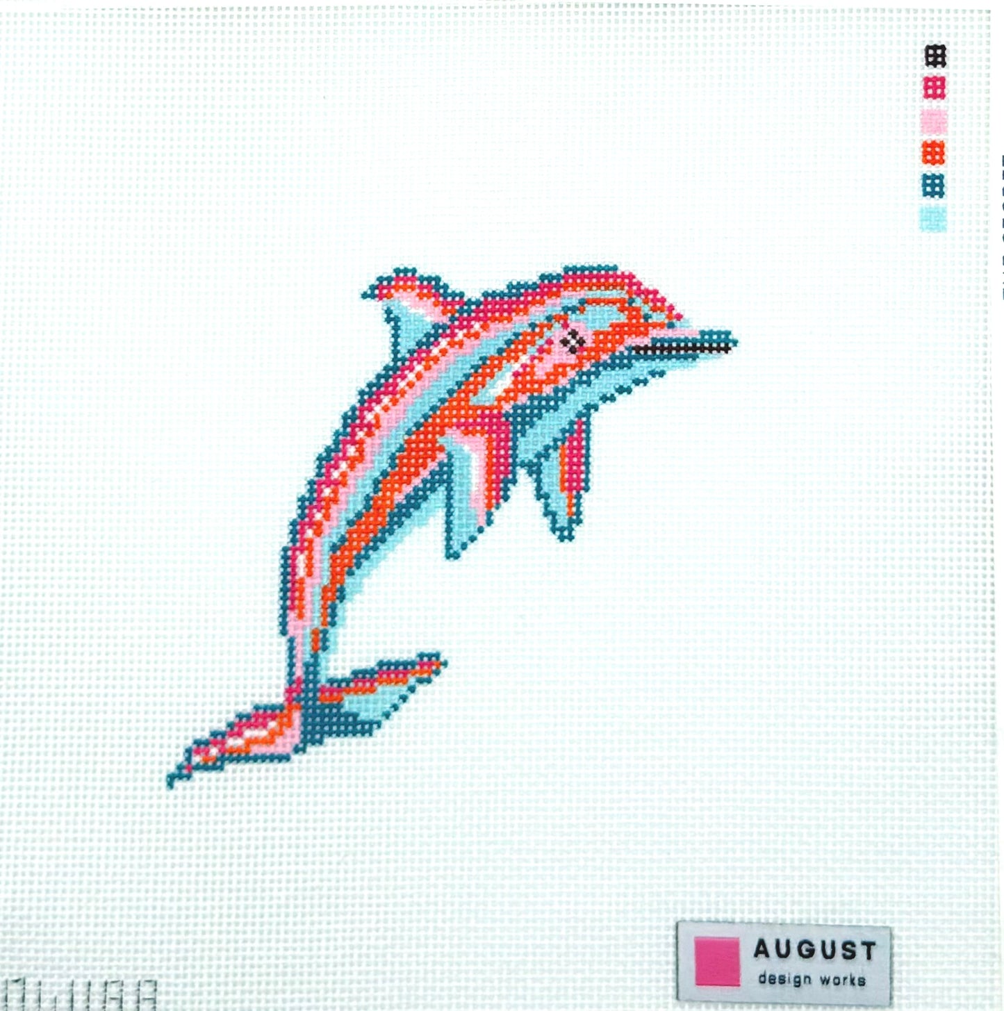 August Design Works Colorful Dolphin Hand Painted Needlepoint Canvas