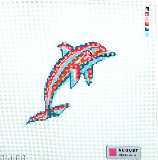 August Design Works Colorful Dolphin Hand Painted Needlepoint Canvas