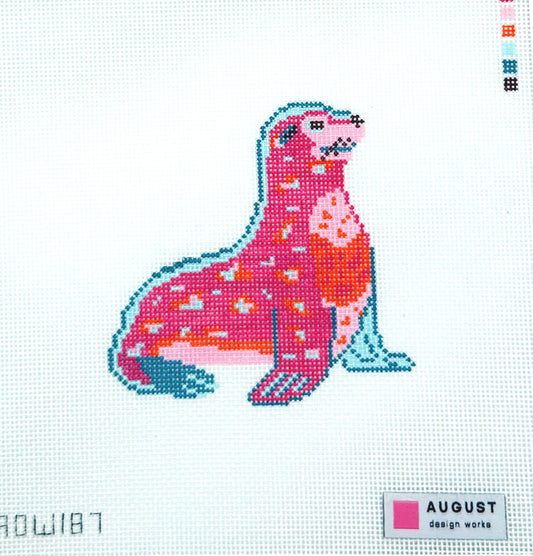 August Design Works Colorful Sea Lion  Hand Painted Needlepoint Canvas