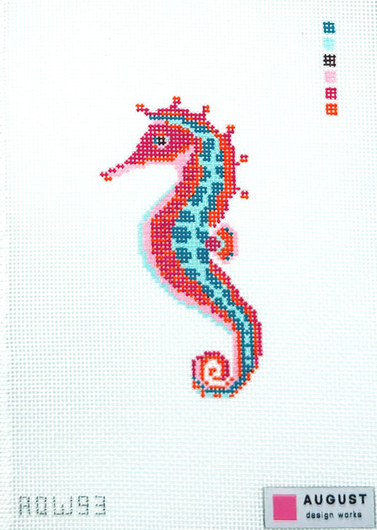 August Design Works Colorful Seahorse Hand Painted Needlepoint Canvas