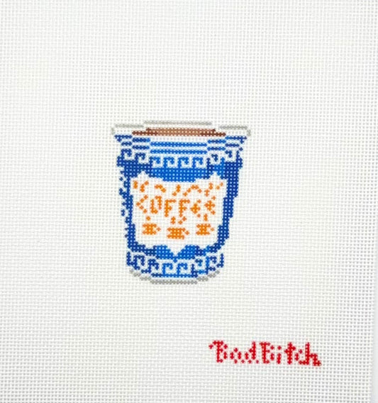 Bad Bitch Needlepoint Mini Paper Coffee Cup Hand Painted Needlepoint Canvas