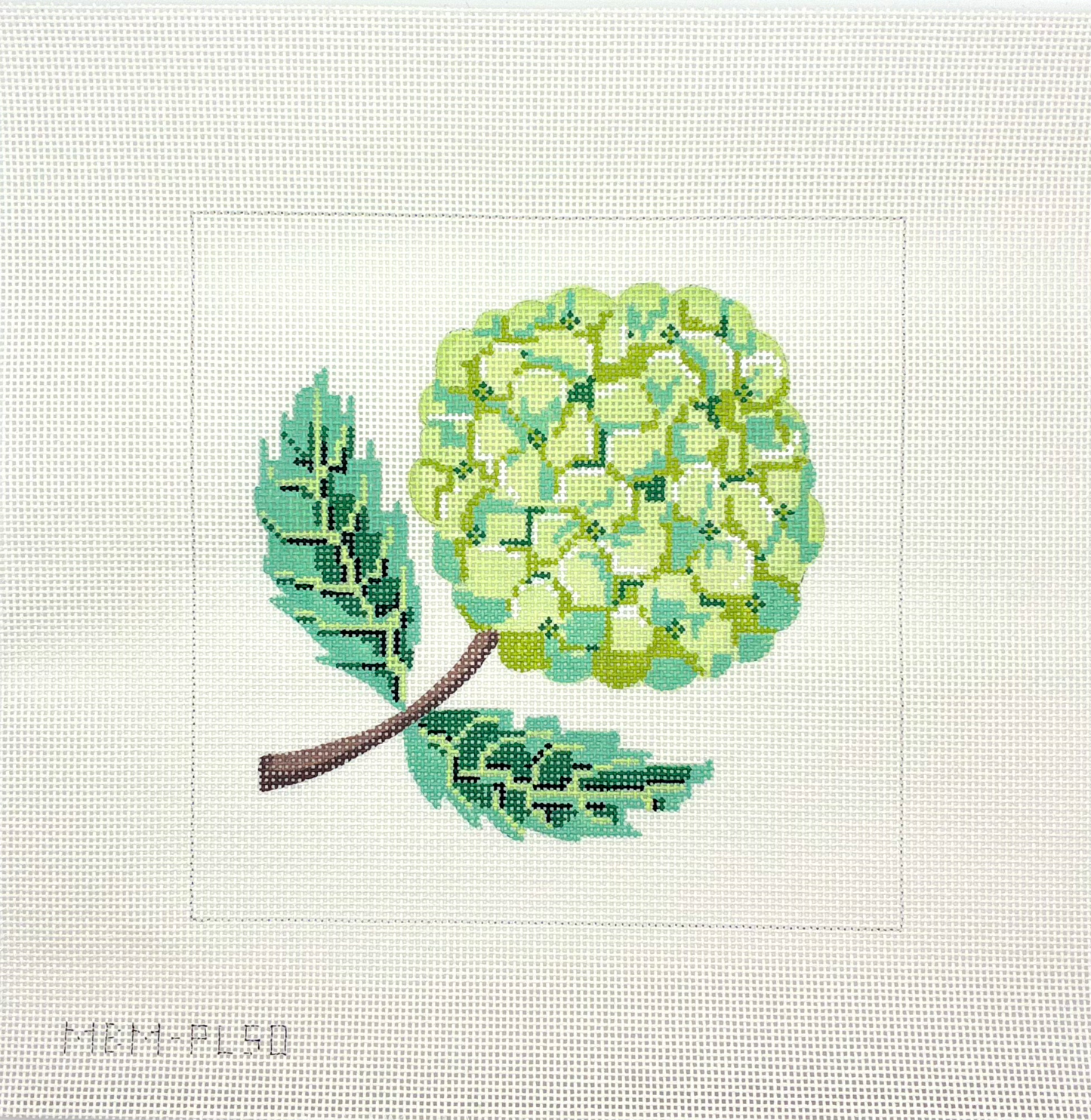 CBK Green Hydrangea Bloom Hand Painted Needlepoint Canvas