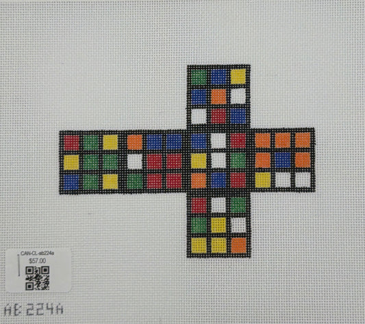 Chris Lewis 3D Mini Rubik's Cube Hand Painted Needlepoint Canvas