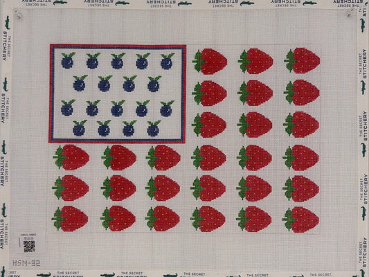 Chris Lewis Strawberries and Blueberries Flag Hand Painted Needlepoint Canvas