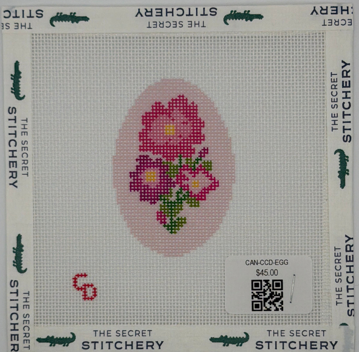 Cotswold Co Designs Pink Floral Egg Hand Painted Needlepoint Canvas