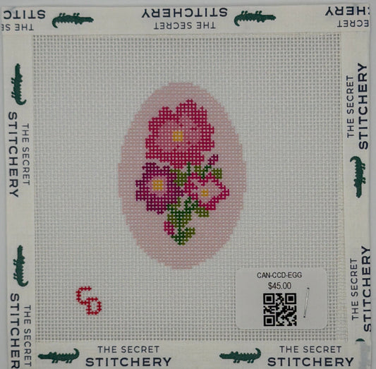 Cotswold Co Designs Pink Floral Egg Hand Painted Needlepoint Canvas
