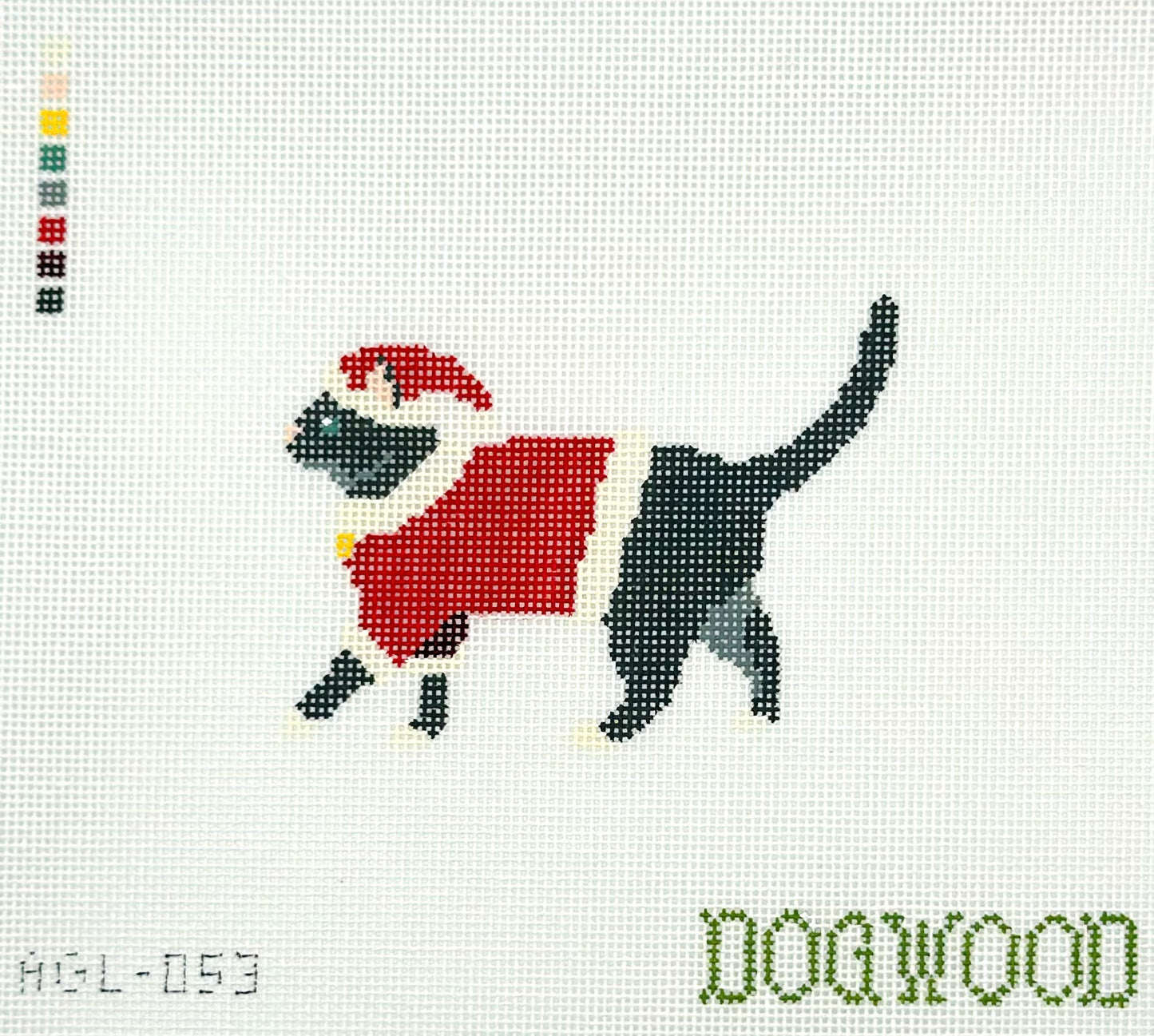 Dogwood Needlepoint Black Cat in Santa Suit Hand Painted Needlepoint Canvas