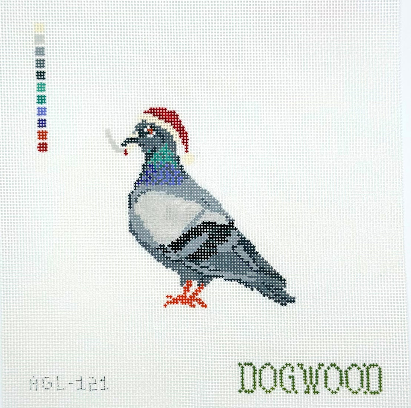 Dogwood Needlepoint Smoking Pigeon in Santa Hat Hand Painted Needlepoint Canvas